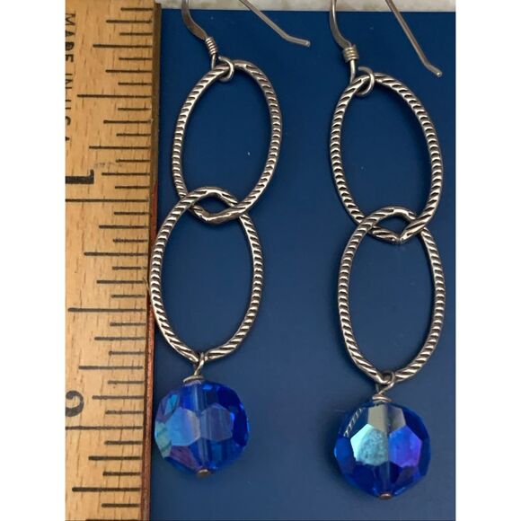 Sterling Silver Drop Earrings with Blue Crystal #Earrings #blue earrings - Picture 4 of 4